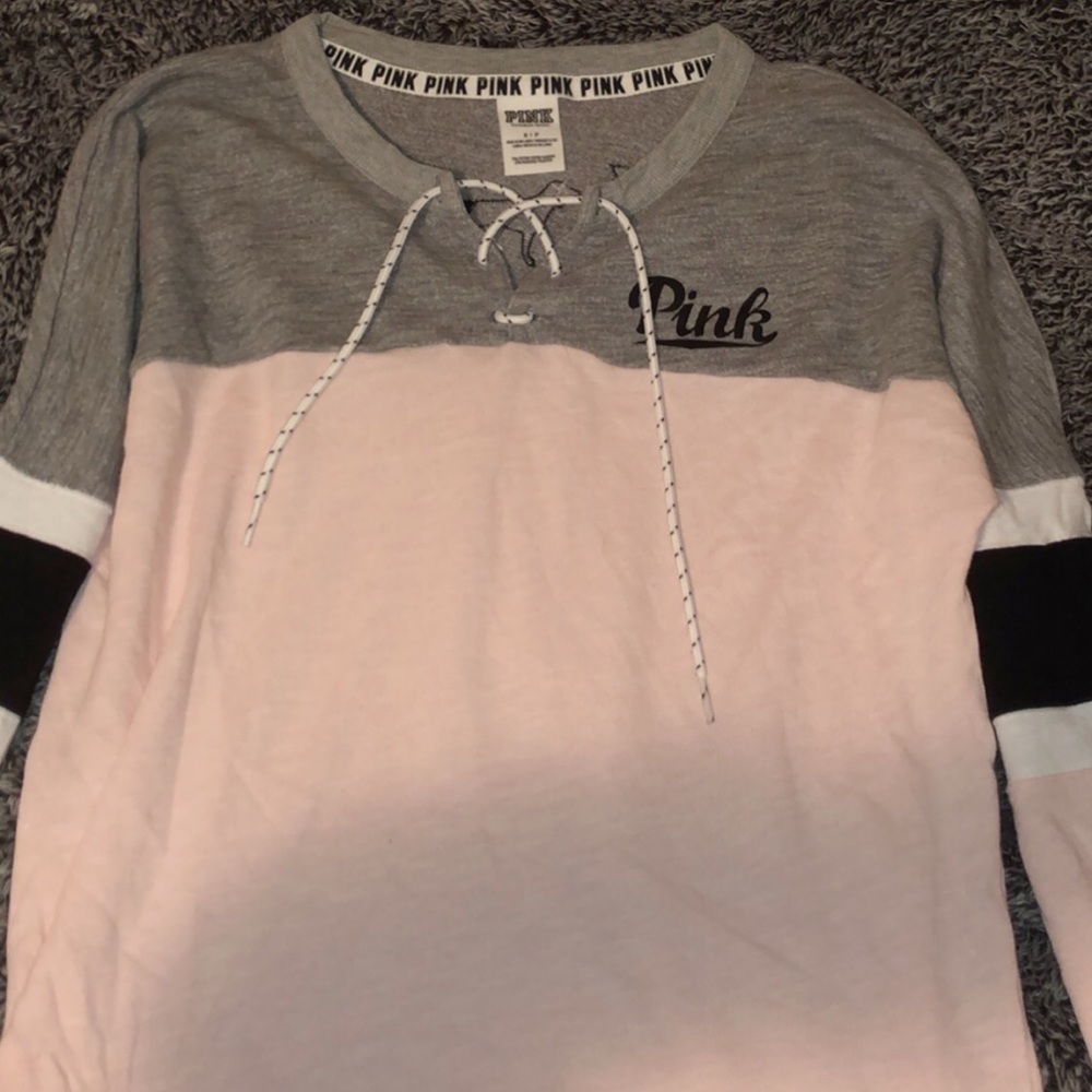 pink victoria’s secret lace up sweatshirt!!